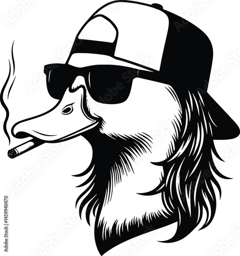 Cool Duck in mullet trucker hat Smoking a Cigar