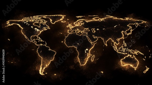 Fototapeta Naklejka Na Ścianę i Meble -  Glowing golden world map global network international travel illustration