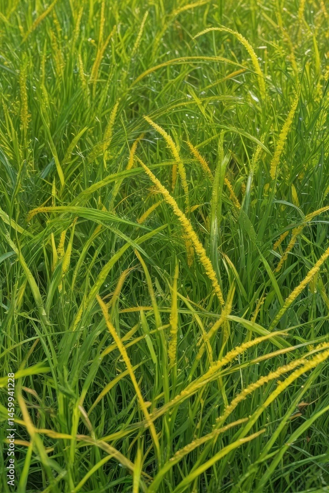 Fototapeta premium Abstract vibrant green and yellow grass swirls, spring/summer background , digital art, artwork