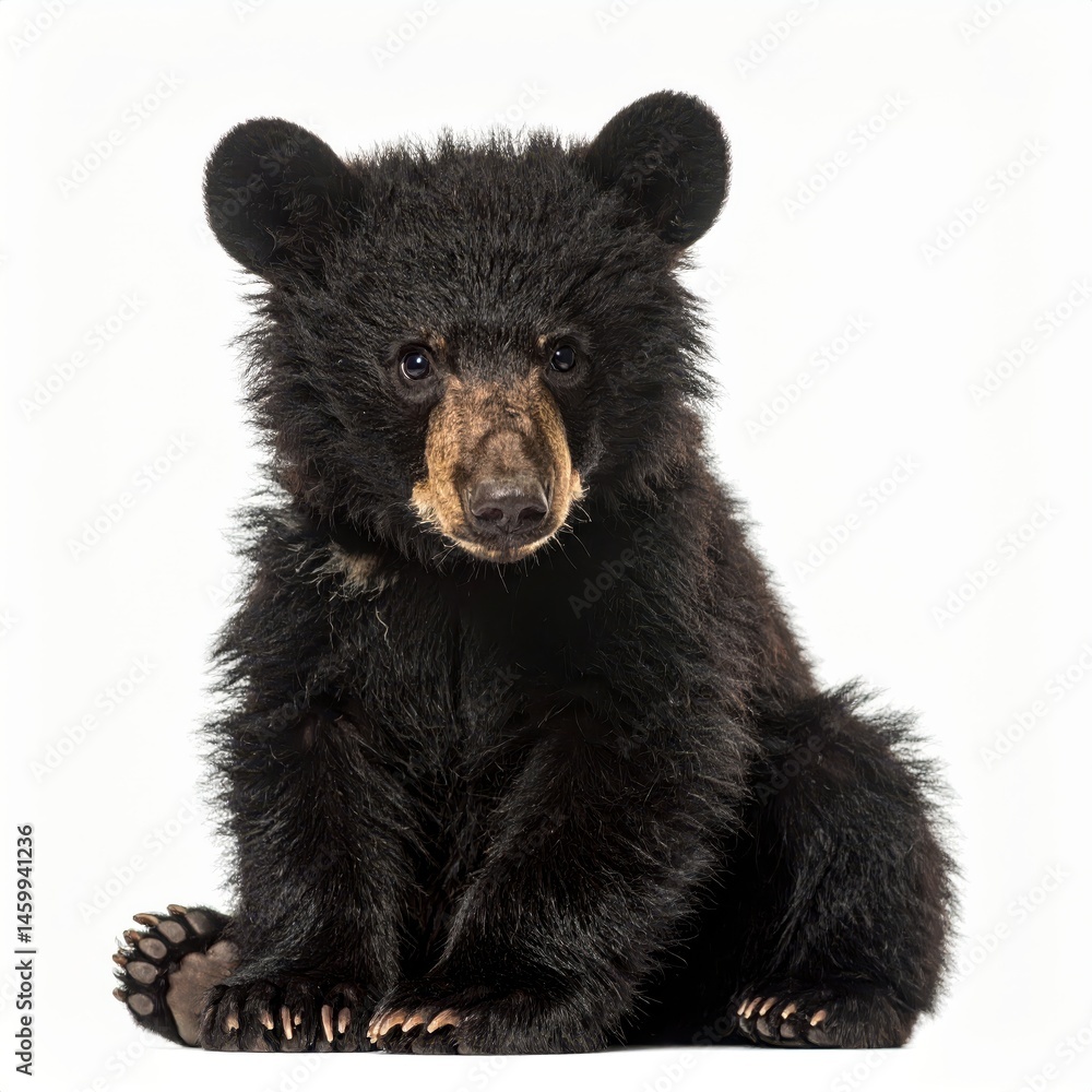 Fototapeta premium Adorable Bear Cub Sitting and Looking with Soft Fur and Big Eyes