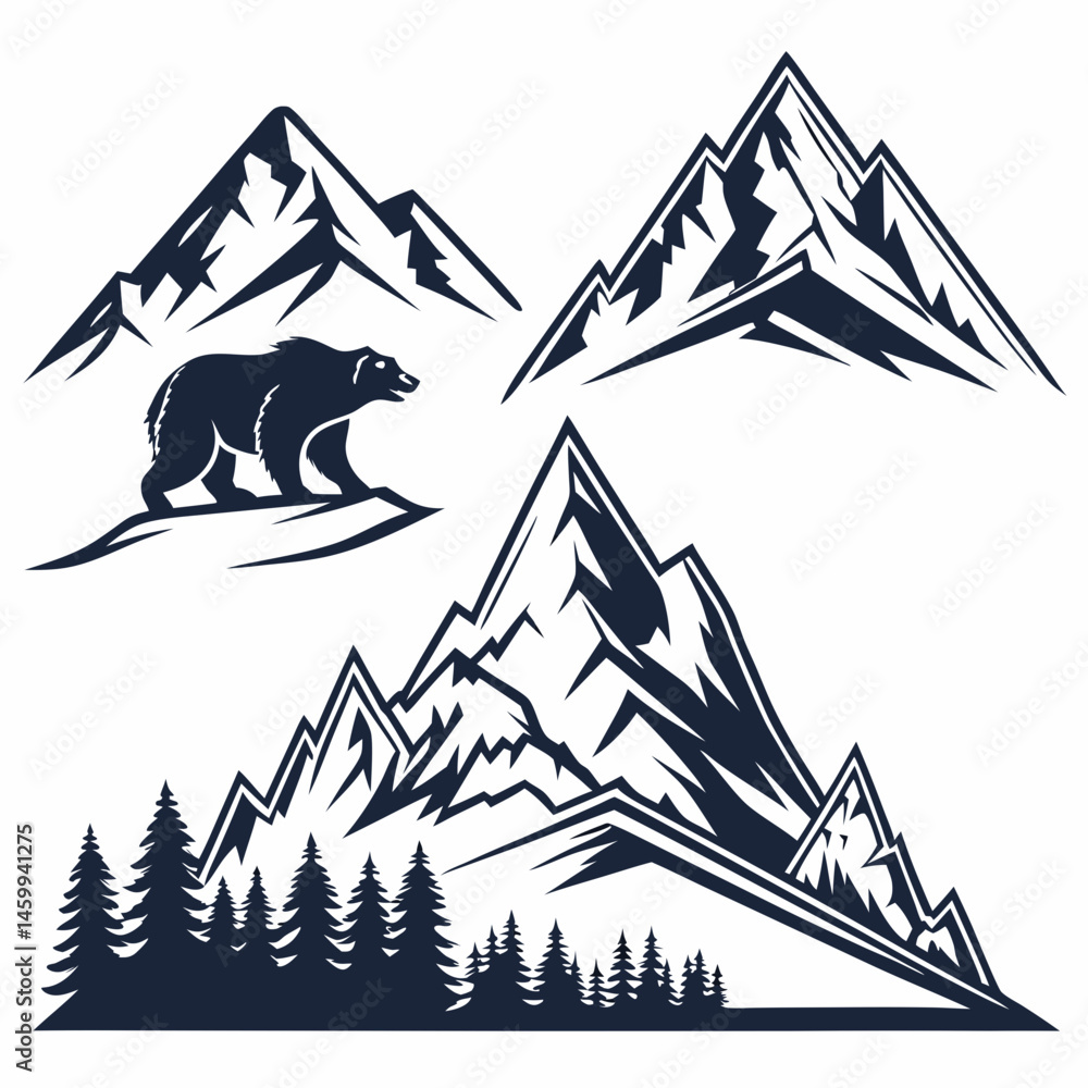 Fototapeta premium Vector illustration - set of mountain shapes, logo elements