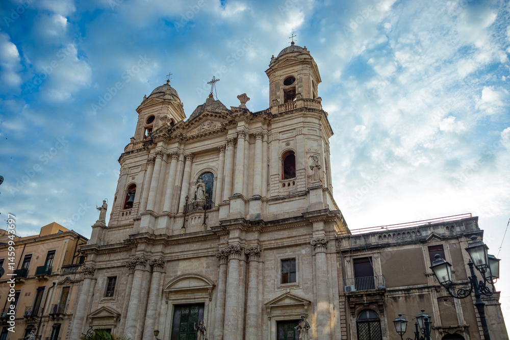 Naklejka premium Baroque facade of the church of Saint Francis of Assisi in the Immaculate Conception in Catania, Sicily, Italy