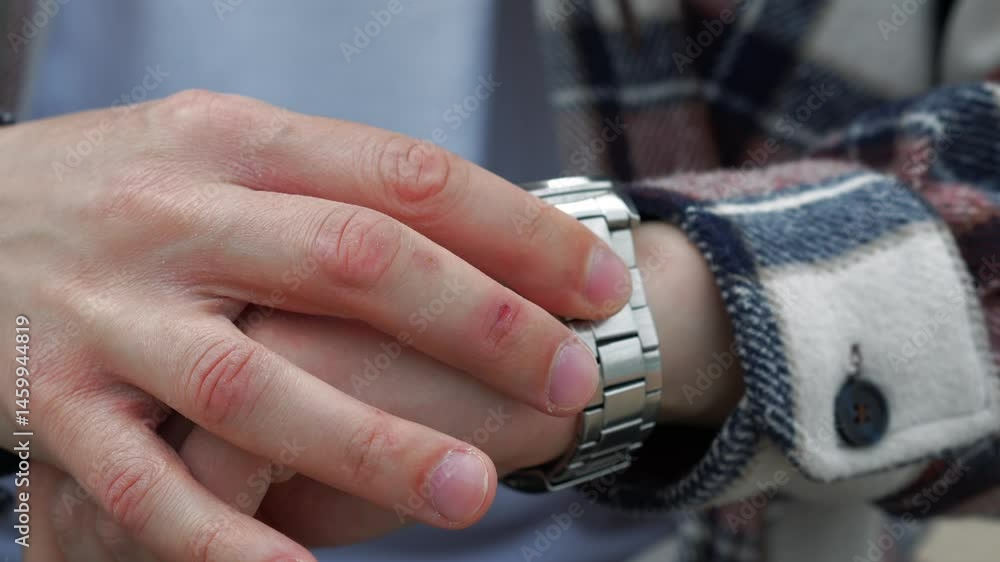 A businessman looks at his watch and checks the time.
A man is late for work and looks at his wristwatch.
A stylish mechanical watch on the hands of a businessman A businessman looks at his watch and checks the time.
A man is late for work and looks at his wristwatch.
A stylish mechanical watch on the hands of a businessman
