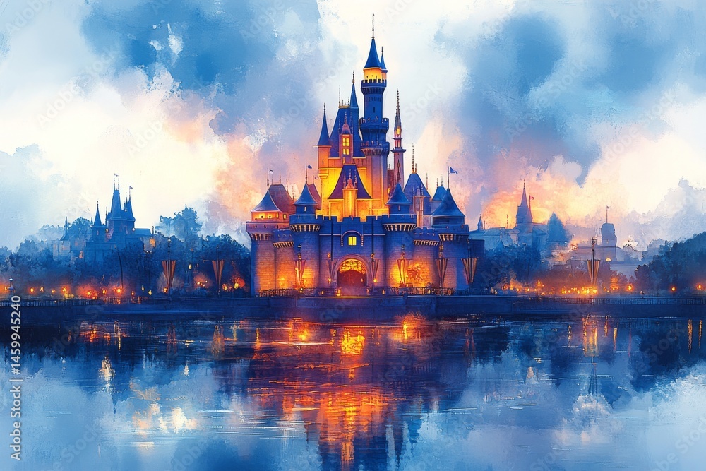 Enchanted Castle at Sunset A Magical Kingdom Reflection Enchanted Castle at Sunset A Magical Kingdom Reflection