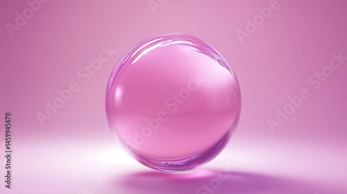 Floating pink glass sphere on monochrome background