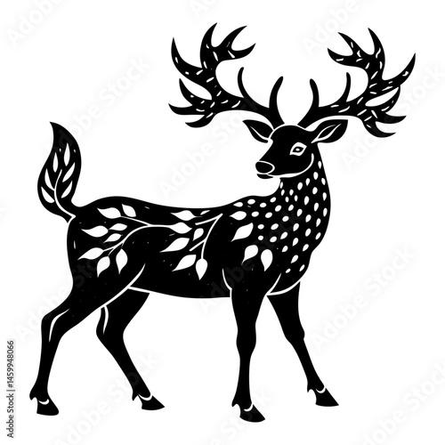 White-tailed Deer Silhouette Vector  Wildlife Forest Scene, Minimal Style