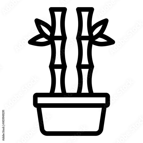 Lucky Bamboo Plant Vector Line Icon Design