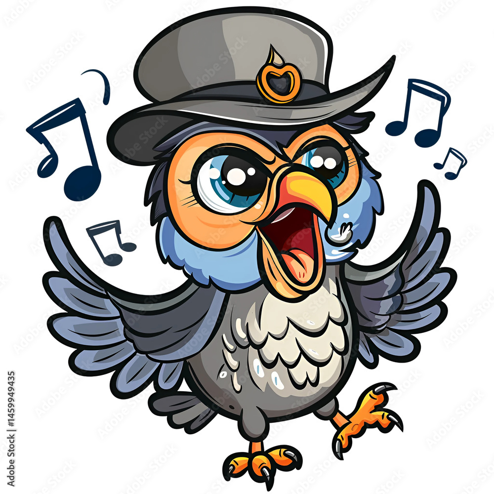 Naklejka premium Cartoon Owl Singing with Microphone and Hat Isolated on Transparent Background