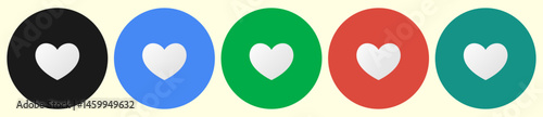 Round colored heart buttons. Like icons. Like buttons set	