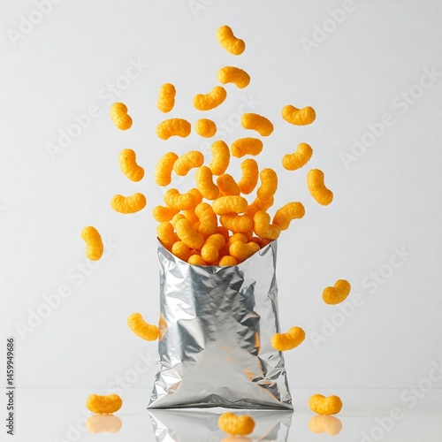 mock packet of cheese puffs isolated on white