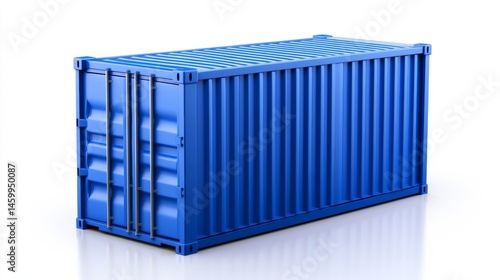 3D rendered clean lines freight container icon in minimalist white and blue hues