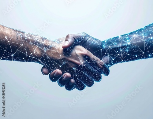 Wallpaper Mural Business people shaking hands with futuristic connection lines Torontodigital.ca