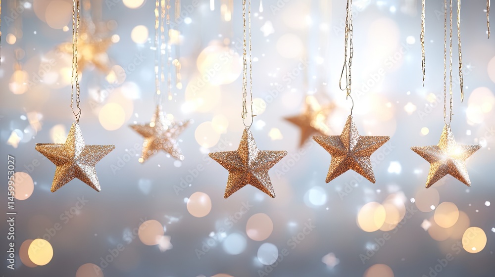 Golden stars hang in soft light Golden stars hang in soft light