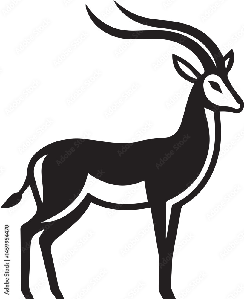 Obraz premium Stylized Black and White Gazelle Vector Illustration – Antelope Silhouette Logo Design