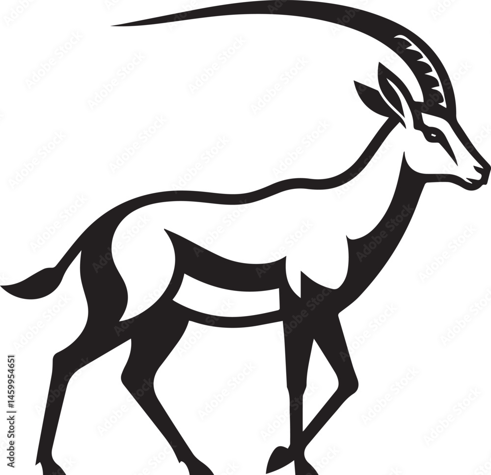 Fototapeta premium Stylized Black and White Gazelle Vector Illustration – Antelope Silhouette Logo Design