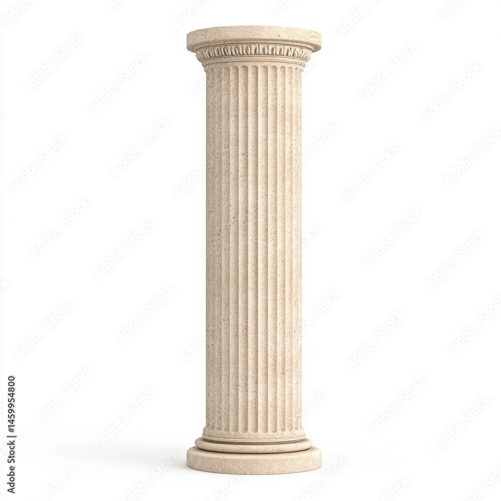 Ancient Greek stone column with vertical fluting, classical architectural pillar isolated on white background Ancient Greek stone column with vertical fluting, classical architectural pillar isolated on white background