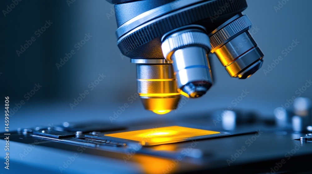 Microscope lens illuminating sample science research technology Microscope lens illuminating sample science research technology