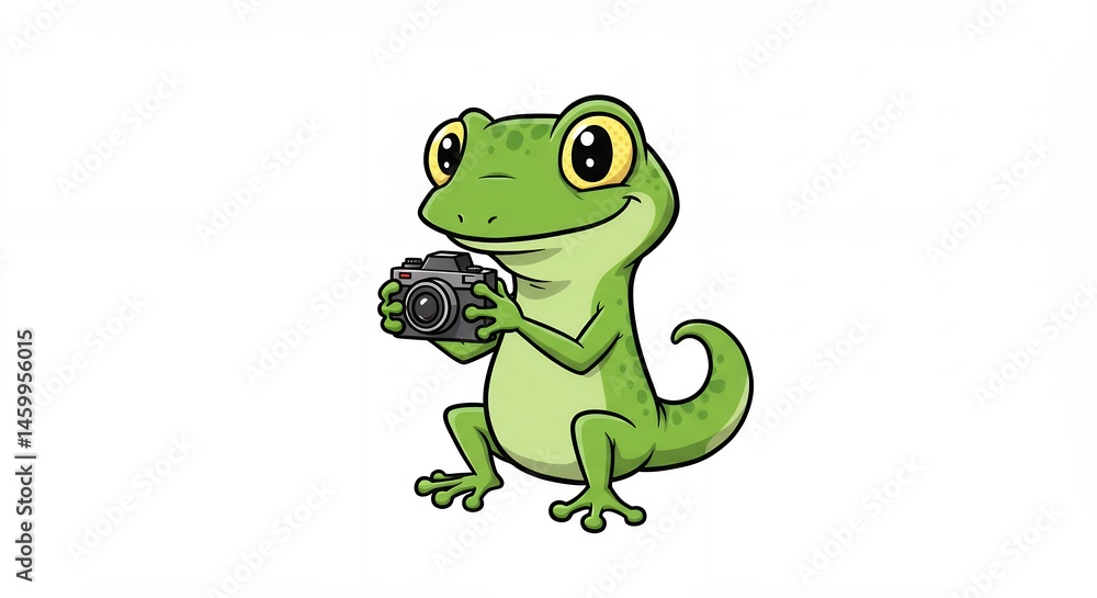 Obraz premium Cartoon gecko holding camera