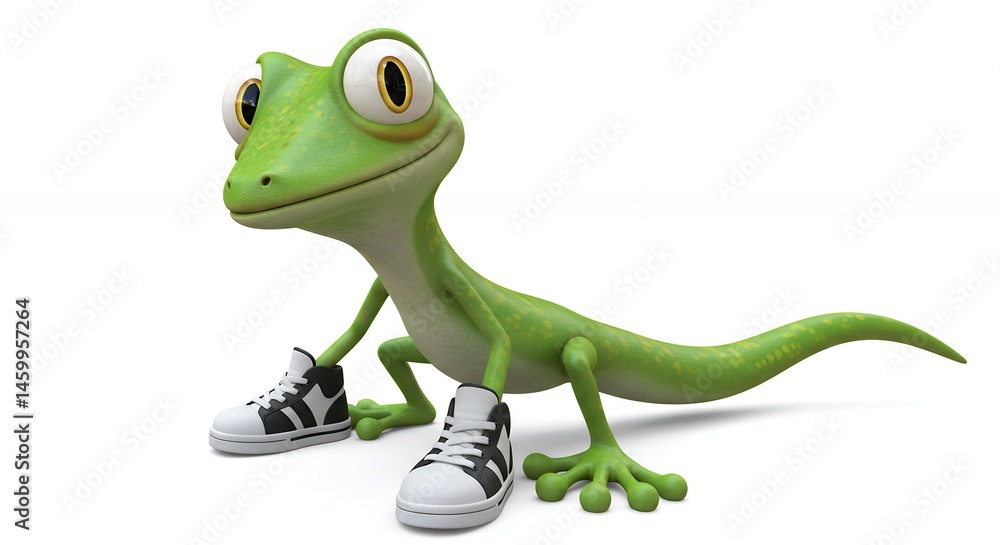 Fototapeta premium Cartoon gecko wearing sneakers