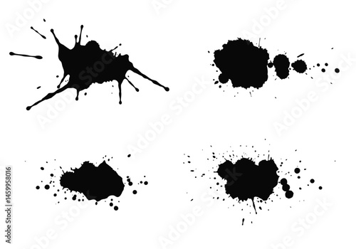 Black ink splatter vector collection for design elements and artistic backgrounds, abstract shapes, grunge