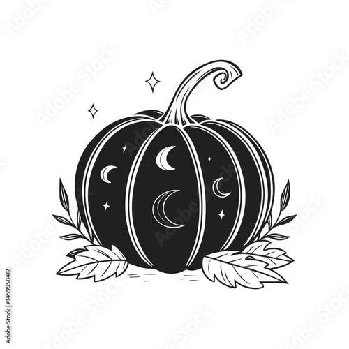 Pumpkin silhouette with crescent-shaped eyes. No text.