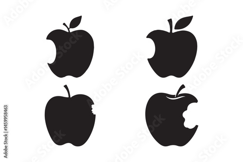 Apple Silhouette Icons Fruit Vector Set for Logo or Clipart
