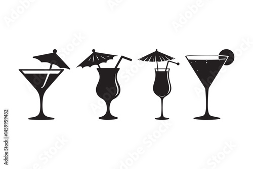Tropical Cocktail Drink Icon Set Summer Beverage Glass Vector Collection