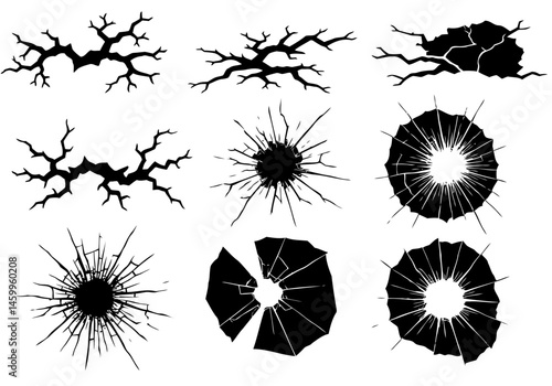 Vector cracks and broken glass set for design elements fracture surface break split shatter damage effect

