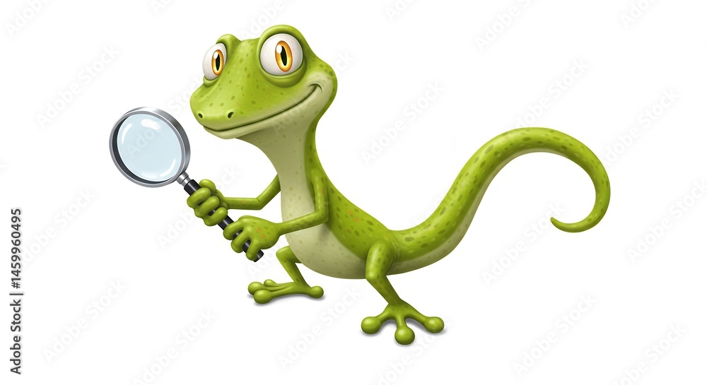 Obraz premium Cartoon lizard with magnifying glass