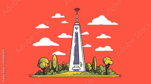 Monumental Icon: a stylized illustration of a towering monument against a vibrant backdrop, representing architectural grandeur and artistic design. 