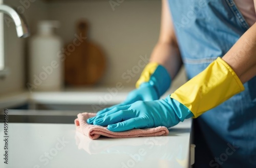 Wallpaper Mural Maid in gloves wiping tabletop. Cleaning concept. Torontodigital.ca