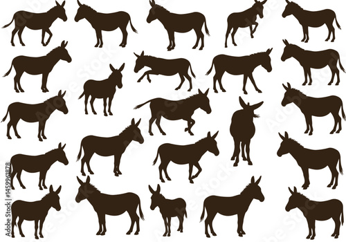 Brown donkey silhouettes vector seamless pattern background animal farm mammal equine illustration design
