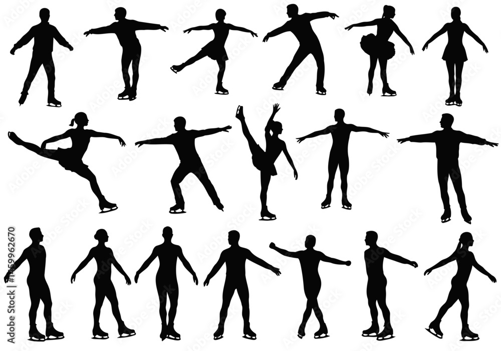 Figure skating silhouettes vector art ice skaters performance artistic skating competition sport design vector
Figure skating silhouettes vector art ice skaters performance artistic skating competition sport design vector