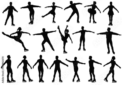 Figure skating silhouettes vector art ice skaters performance artistic skating competition sport design vector


