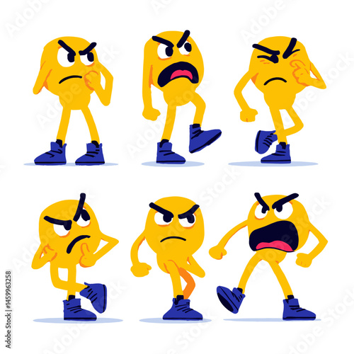 Angry Emojis Set: A collection of six unique and expressive angry emojis, showcasing a range of emotions from frustration to rage. Perfect for conveying intense feelings in digital communication.