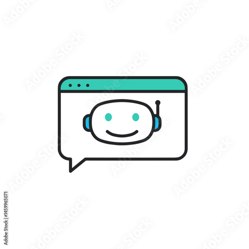 Chatbot icon with a friendly expression in a speech bubble  