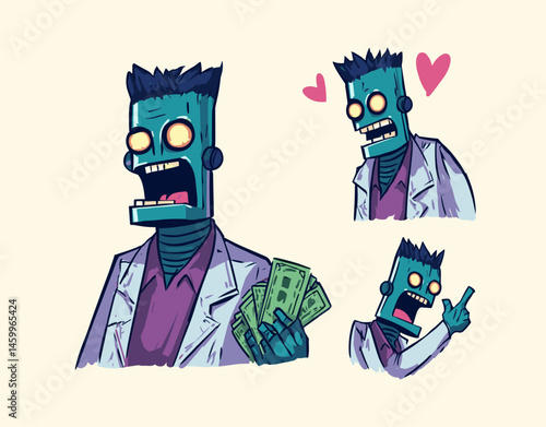 Animated Expression: A vibrant collection of illustrated robots, showcasing a spectrum of emotions. Each robot comes alive with distinct facial expressions and dynamic poses.