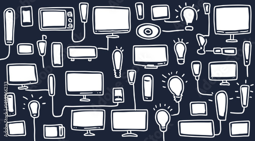 Technological Web: A collection of tech devices connected by a series of lines, suggesting an intricate web of technology.