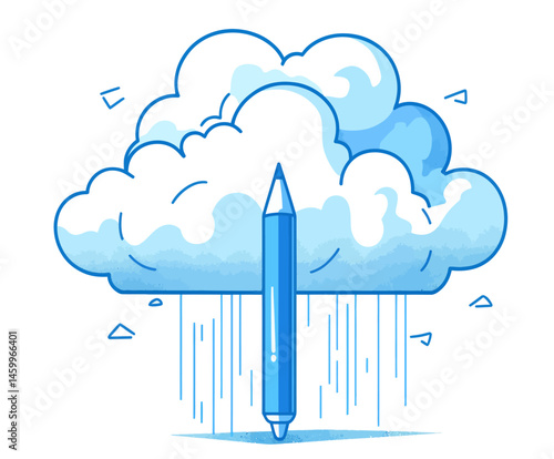 A cloud outline is being created with a marker in various shades of black and blue, symbolizing creativity and innovation