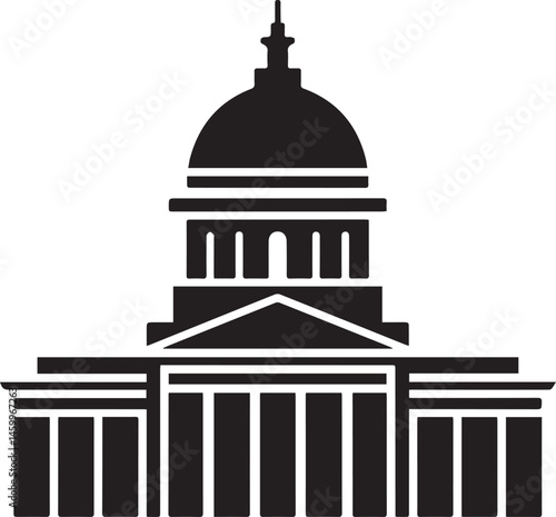 Courthouse Silhouette Black Vector | Government Building Vector Illustration