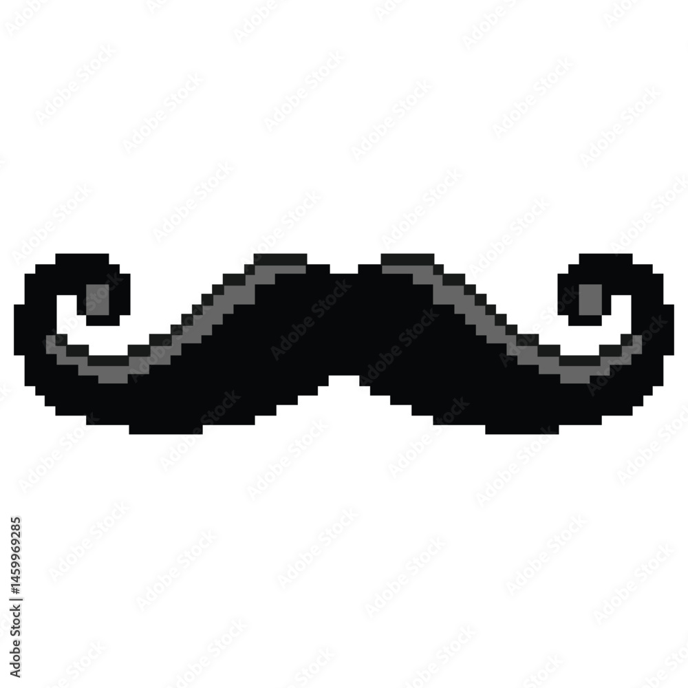 Fototapeta premium Pixel Moustache, Moustache Cartoon Pixel Clipart, Black Moustache Pixel Art Vector Icon, Retro Design