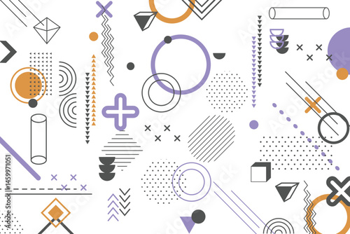 Set of 100 geometric shapes. Memphis design, retro elements for web, vintage, advertisement, commercial banner, poster, leaflet, billboard, sale.