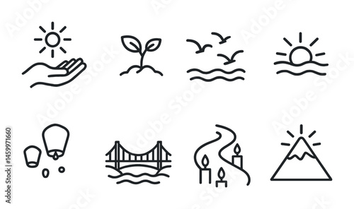 Minimalistic nature and travel icons collection.