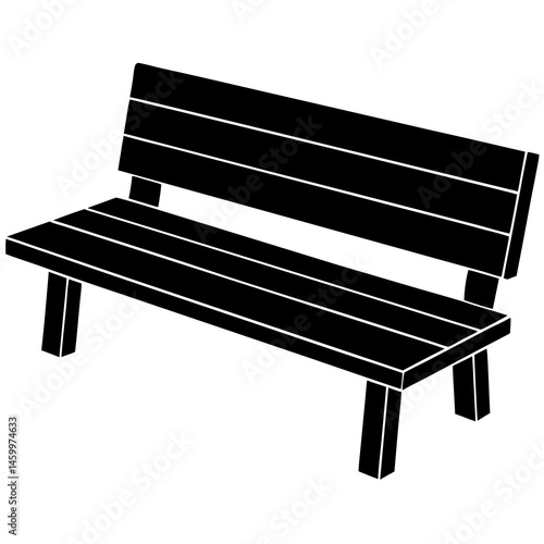 Vector Illustration Of Wooden Park Bench With Backrest In Minimalist Style