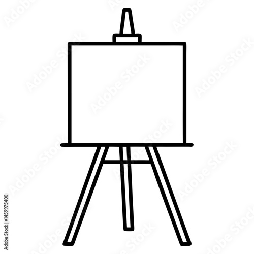 Black And White Outline Drawing Of A Blank Canvas On An Easel