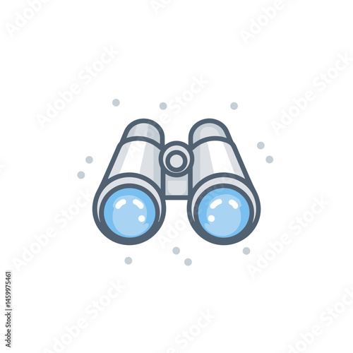 Binoculars icon in flat design style with blue lenses  