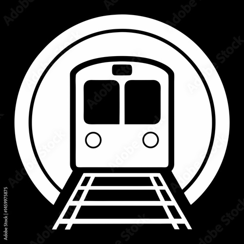 Subway Train Approaching Tunnel Entrance Monochrome Public Transportation Vector Illustration