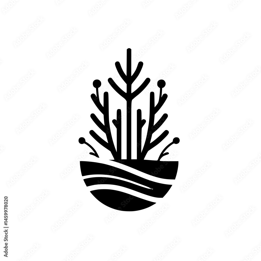 Fototapeta premium Minimalist Black & White Plant Icon: Modern Logo Design