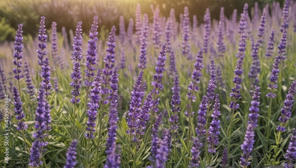 Naklejka premium A profusion of purple lavender blooms, sun-drenched and fragrant , botanical, flowers, close-up