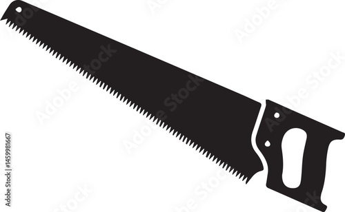 Crosscut Saw Silhouette Black Vector | Woodworking Hand Tool Icon